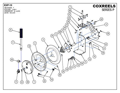 Coxreels P-LP-125 Low Pressure Retractable Air/Water Hose Reel: 1/4" I.D., 25' Hose Capacity, with Hose, 300 PSI, Made in USA - size: 1/4", style: 25'