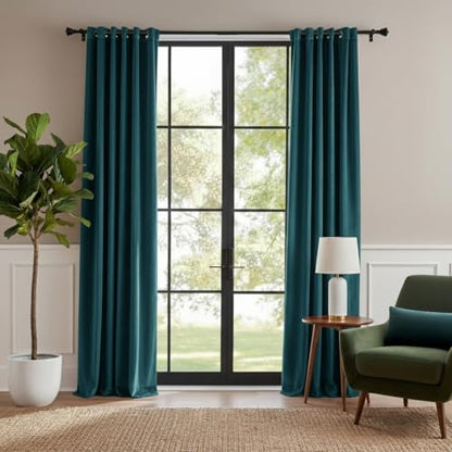 RYB HOME Teal Velvet Curtains 96 inch Length 2 Panels Set, Blackout Velvet Curtains Drapes for Light & Draft Block Holiday Decor for Bedroom Living Room Guest Room, Peacock Blue, W52 x L96 inches | Light & Draft Block, Privacy, Thermal Insulated, Holiday