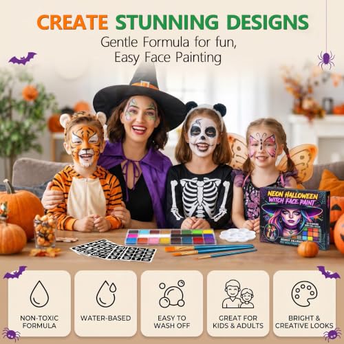 Face Paint,20 Colors Face Paint - Face Painting Kit,Water Based Face Painting Kit for Kids Party with 10 Brushes 5 Sticker Stencils and Paint Tray, Body Paint for Kids and Adults Halloween Makeup