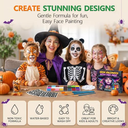 Face Paint,20 Colors Face Paint - Face Painting Kit,Water Based Face Painting Kit for Kids Party with 10 Brushes 5 Sticker Stencils and Paint Tray, Body Paint for Kids and Adults Halloween Makeup