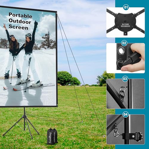 Outdoor Projector Screen with Stand 180 inch 16:9, Portable Projector Screen, 1.5 High Gain Fiberglass, Sturdy Backing, Wind-Resistant Movie Screen, Tripod/Wall Mounted, for Home Cinema/Backyard Party - size: 180 inch 16:9