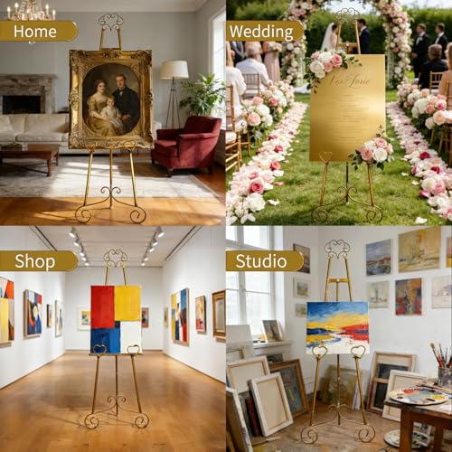 Gold Easel,Golden Adjustable Display Easel Stand with Chain for Sign, Painting, Artwork, Picture Frames, Wedding & Shower Signage and More