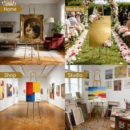 Gold Easel,Golden Adjustable Display Easel Stand with Chain for Sign, Painting, Artwork, Picture Frames, Wedding & Shower Signage and More