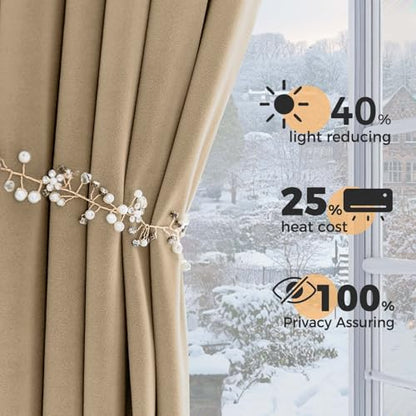 Lazzzy Cream Velvet Curtains 96 Inch Long Pinch Pleated Room Darkening Drapes Luxury Back Tab Thermal Insulated Window Treatments for Bedroom Living Room 2 Panels, 52 x 96 Inch, Latte - color: Latte, size: 52"W x 96"L (Pack of 2)
