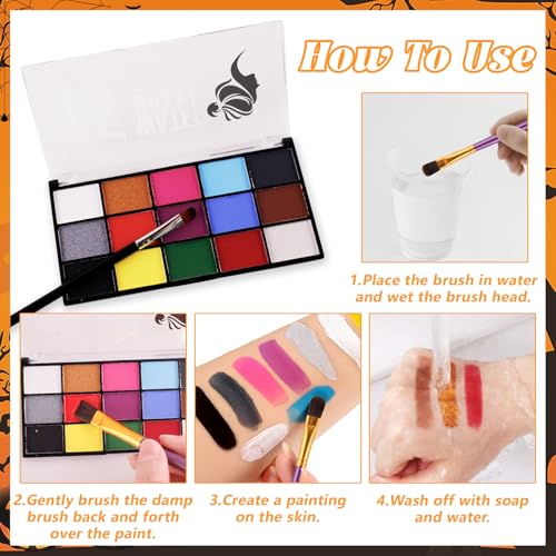 Face & Body Paint Palette Kit 15 Colors Painting Palettes Makeup Kit Water Based Palette Rainbow Face Paint Halloween Makeup Kits with 10pcs Artist Brush for Halloween Cosplay Gay Pride Day - color: 5