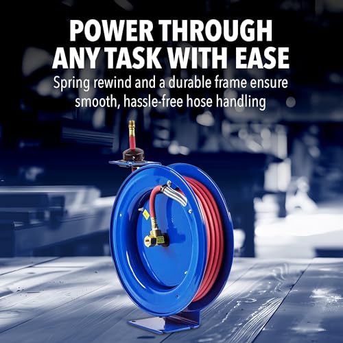 Coxreels P-LP-350 Retractable Air/Water Low-Pressure Hose Reel, P Series, 3/8 in x 50 in 300 PSI - Easy-to-Use Compact Design- Heavy-Duty Steel Construction, Made in The USA - size: 3/8", style: 50' - Blue