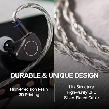Linsoul SIMGOT SuperMix 4 1DD+1BA+1Planar+1PZT Hybrid Driver in Ear Monitor | HiFi Wired Gaming Earbuds IEM with Balanced Neutral Tuning, OFC Silver-Plated Cable for Musician Audiophile