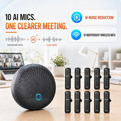 CM300 Conference Speaker with 10 Wireless AI Mics, 360° Pickup, 65FT Range, Noise Reduction, Echo Cancellation, Full Duplex USB Speakerphone for 10-Person Meetings, Zoom and Microsoft Teams - color: Black