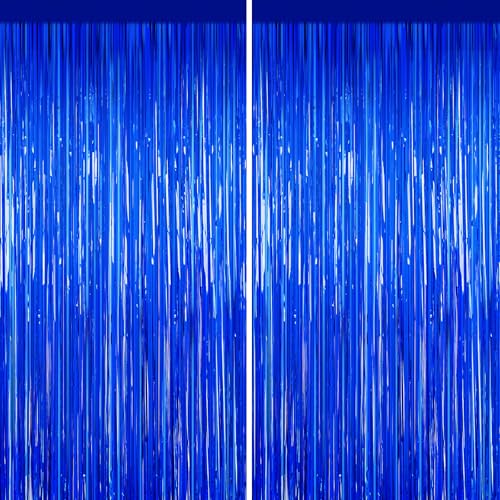 Blue Tinsel Backdrop, 2 Pack Foil Fringe Curtains for Party Decor - color: Blue, size: 39.4"W x 78.7"L (Pack of 2)
