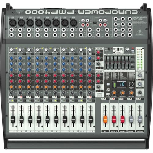 Behringer Europower PMP4000 1600-Watt 16-Channel Powered Mixer with Multi-FX Processor and FBQ Feedback Detection System with 2 Pack 25' XLR M to XLR F Cable