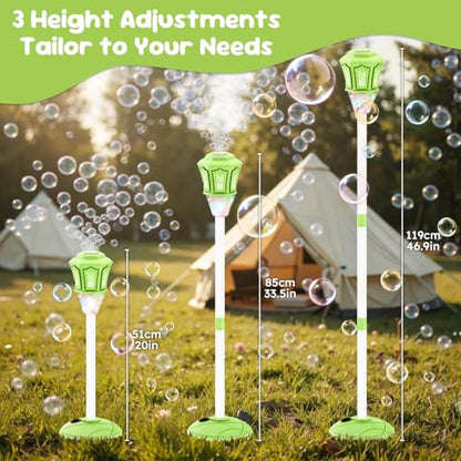 Bubble Machine,Automatic Standing Bubble Maker Machine with Light/Music/Remote,47 Inch Adjustable Height Outdoor Toys for Toddlers Party Birthday, Wedding,Gifts Green - color: Green