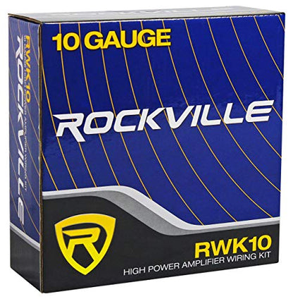Rockville RVB8.1A 8" Powered Car Subwoofer Enclosure with RWK10 Wire Kit | 300W Peak / 200W RMS, Class AB, RCA/High-Level Inputs, 30Hz-150Hz LPF, Bass Knob, RWK10 10 AWG Kit, 40A ATC Fuse, 2-Items