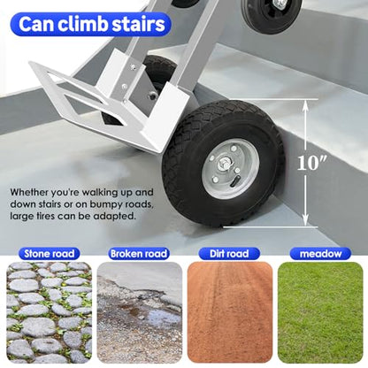 Suzhi Convertible Hand Truck Dolly Cart with Wheels Heavy Duty/with 4 Wheels&Brakes /1000Lbs Load, 2 Straps for Furniture/Appliance/Carton/Warehouse/Office /10 Minutes to Install as Video - color: Gray