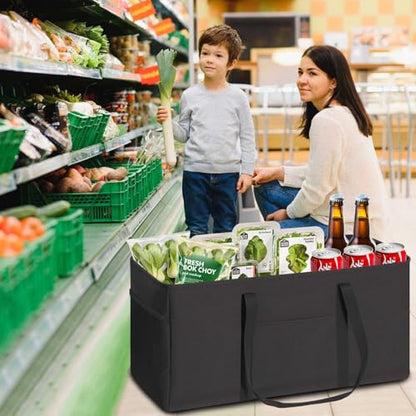 LHZK Standing Extra Large Utility Tote Bag with Metal Wire Frame and the Sides Rinforced, Extra Large Tote Bag with Handle, Reusable Grocery Bags Foldable, Beach Bag, Car Tote (Black) - color: Black, size: 22.5''x10.5''x12''-1 Pack