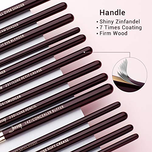 Jessup Eye Makeup Brushes Set 15 Eyeshadow, Eyeliner, Concealer Brush T284 | With Label, Soft Mixed Hair, Seamless Blending & Sharp Definition, Creates Smoky & Natural Eye Looks for Professionals - color: E-Zinfandel