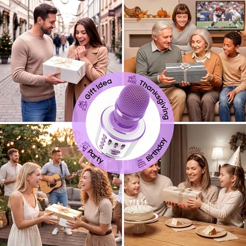 BONAOK Wireless Bluetooth Karaoke Microphone, 3-in-1 Portable Handheld Mic Speaker Machine for All Smartphones, for Girls Boys Kids Adults All Age Q37(Light Purple) | Bluetooth 5.0, Echo Mode,Built-in Speaker, SD Card, for iPhone iPad, Handheld,Home Karao