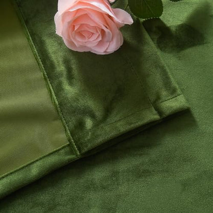 Roslynwood Velvet Moss Green Curtain 63 inch Long - Curtains Room Darkening Thermal Insulated Rod Pocket Window Panels Drapes for Bedroom/Living Room,W52 x L63, 2 Panels - color: Moss Green, size: 52"W x 63"L (Pack of 2)