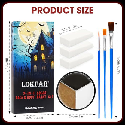 Black White Metallic Brown Face & Body Paint - Blendable Facepaint Foundation with Sponge & Brush for Skin, Professional Halloween Face Make-up Kit for Cat Deer Cheetah Leopard Tiger Lion Costume - color: 03 Cat/Deer