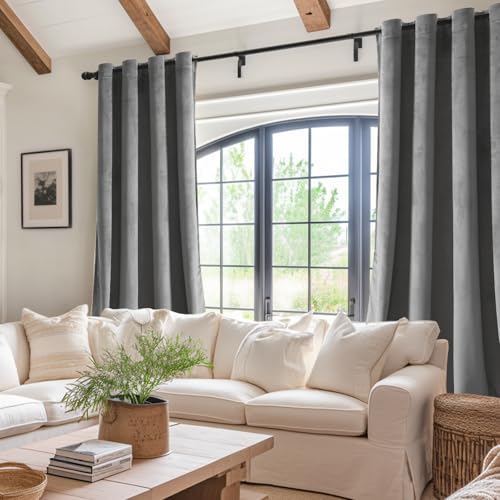 JIUZHEN Grey Velvet Blackout Curtains 84 Inch for Living Room/Bedroom - color: Grey, size: 42"W x 84"L (Pack of 2)