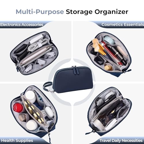 FYY Travel Cable Organizer - 8 Compartments, Lightweight, Water Repellent - color: Navy, size: (S) 8.1"× 4.7"× 2.9"