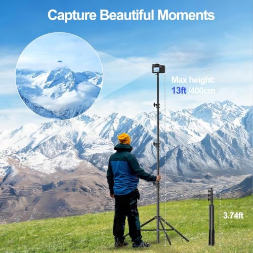 EMART 13ft Heavy Duty Light Stand Photography Tripod for Photography | Air-Cushioned Aluminum Alloy Light Stand with 1/4'' and 3/8'' Screw, Compatibility for Sports Games/Wedding Recording - size: 13FT