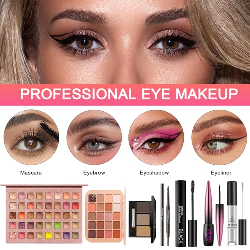 All in One Makeup Kit for Women Full Kit, Professional Travel Makeup Kit for Women & Teens, Foundation Eyeshadow Lipstick Brow Pencil Eyeliner Contour Powder, Complete Make Up Gift Set for Beginners