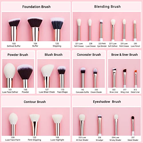 Jessup Brand 25pcs Professional Makeup Brush set Beauty Cosmetic Foundation Power Blushes eyelashes Lipstick Natural-Synthetic Hair Brushes set (Pearl White/Rose Gold) - color: Pearl White/Rose Gold