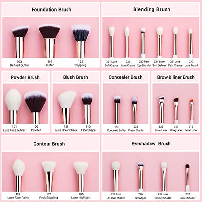 Jessup Brand 25pcs Professional Makeup Brush set Beauty Cosmetic Foundation Power Blushes eyelashes Lipstick Natural-Synthetic Hair Brushes set (Pearl White/Rose Gold) - color: Pearl White/Rose Gold
