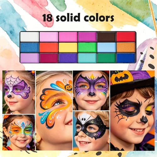 Face Painting Kit for Kids and Adults ,Halloween Face Paint Makeup Kit | Non-toxic, Water-Activated Face Paint Makeup Set, Ideal for HalloweenCosplay、Parties、Special Effects、Artistic Stage Makeup