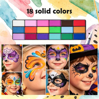 Face Painting Kit for Kids and Adults ,Halloween Face Paint Makeup Kit | Non-toxic, Water-Activated Face Paint Makeup Set, Ideal for HalloweenCosplay、Parties、Special Effects、Artistic Stage Makeup