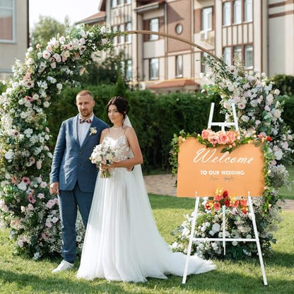 White Croblissful 50" Easel Stand for Wedding Sign Adjustable, Metal | 3 Tier Height, Display Easel with Chain, Heavy Duty Floor Tripod, Welcome Wedding Baby Shower Sign, Painting Canvas Poster - color: White