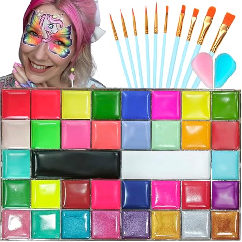 Face Body Paint Oil Palette,36 Colors Professional Flash Non Toxic Safe Artist Fancy Makeup Painting Kit with Brush, Sponge for Party Halloween (36 Colors of Oil Painting) - color: 36 Colors Oil Painting