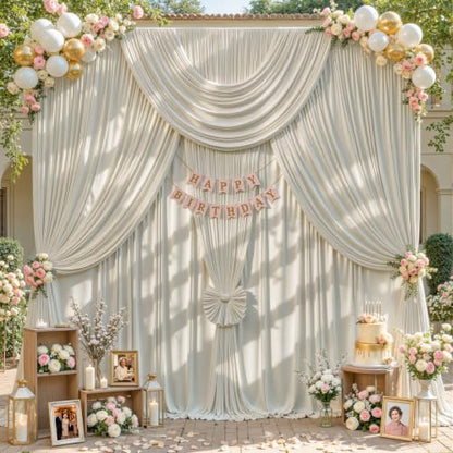 20ft x 12ft Beige Backdrop Curtains for Wedding Parties - color: Beige, size: W5' x H12'(4 panels)