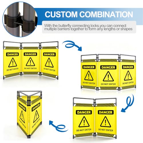 RELIANCER 3-Panel Safety Barricade,5.8FT Foldable Security Sign Barrier Gate,Safety Warning Barricade Fence,Traffic Barricades,Outdoor Crowd Control Barriers,Hazardous Area Driveway Isolation Gate - color: Yellow-2