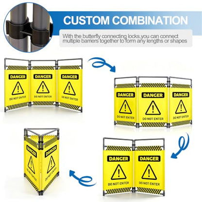 RELIANCER 3-Panel Safety Barricade,5.8FT Foldable Security Sign Barrier Gate,Safety Warning Barricade Fence,Traffic Barricades,Outdoor Crowd Control Barriers,Hazardous Area Driveway Isolation Gate - color: Yellow-2