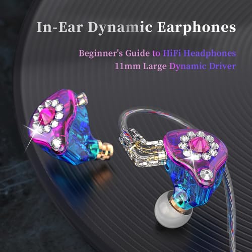 Wired Gaming Earbuds AK6 SPARK Detachable IEM Bass Sound Headphones Pink | 1DD HiFi in Ear Monitor 11mm Dynamic Driver for Video Music Gaming NO MIC - color: Dark Pink