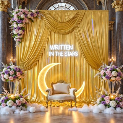 10x10ft Gold Sequin Backdrop Curtains Wedding Party Glitter Curtain Backdrop Fabric Shimmer Drapes Backdrop Bridal Baby Shower Birthday Christmas Photoshoot Background Photography 5x10FT，2 Panels - color: Sequin Gold, size: 10ft X 10ft(2 Panels 5ft X 10ft