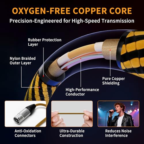10ft XLR Cables 6 Pack, Durable Nylon Braided Male to Female Microphone Cable,Cord for Recording Mixer Amplifie Speaker, OFC Shielded and Balanced XLR - size: 10 Feet, style: 6 Pack