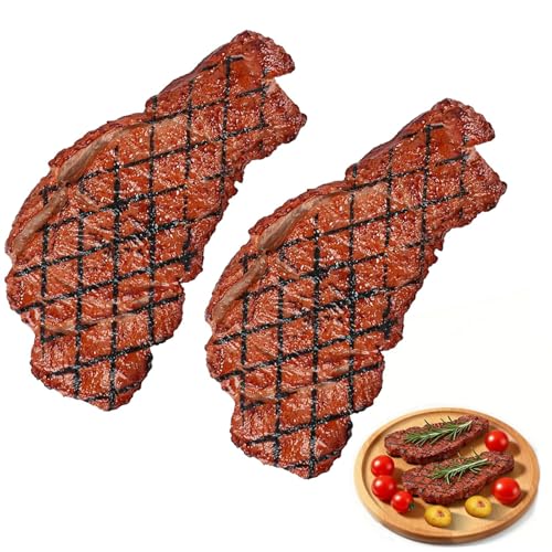 2PCS Artificial Lifelike Steak Fake Cooked Roast Beef Simulated Food，Fake Meat，Realistic Play Food, Suitable for Scene Shooting,Movie Props,Restaurant Props to Attract Customers