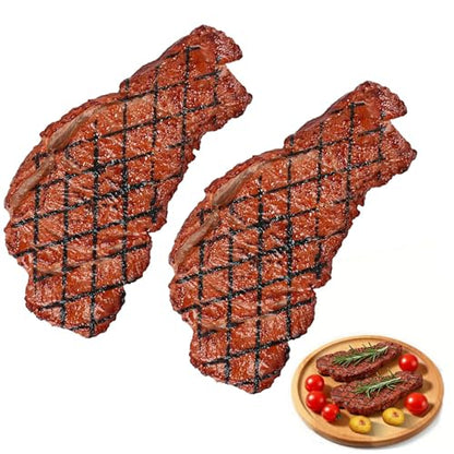 2PCS Artificial Lifelike Steak Fake Cooked Roast Beef Simulated Food，Fake Meat，Realistic Play Food, Suitable for Scene Shooting,Movie Props,Restaurant Props to Attract Customers