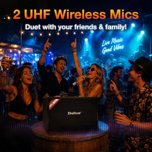 250W RMS Dalton KS8Pro Portable Karaoke Machine for Adults with Bluetooth Speaker, Speakers Bluetooth Wireless with 8 Inch Subwoofer, Dual Mic Support, USB AUX Inputs for Home and Swimming Party
