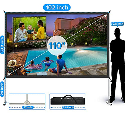 Projector Screen 110 inch,Outdoor Projector Screen with 3-Layers PVC | Polyester-Free Anti-Light 4K HD Screen,Sturdy Aluminum Frame,Easy Setup,Perfect for Poolside, Backyard, and Party Nights - size: 110inch