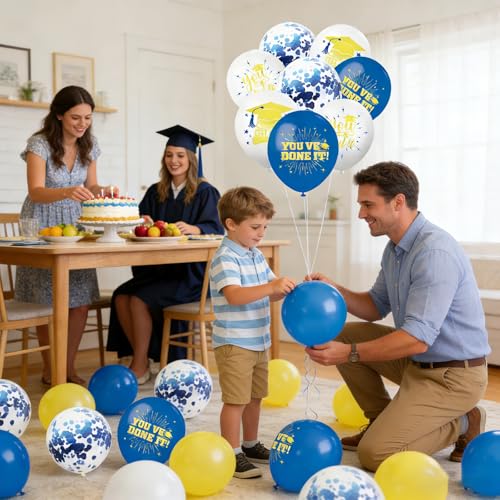 Blue Gold Graduation Balloons 20PCS, 12 Inch Latex Balloons for Class of 2026 Party Party Decorations Supplies - style: Blue Gold Balloons