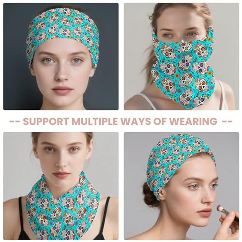 Art Owl Women's Slouchy Beanie Hat Cute Turban Hats Cancer Headwear Caps Baggy Skull Sleep Scarf - color: Blue Floral Skull