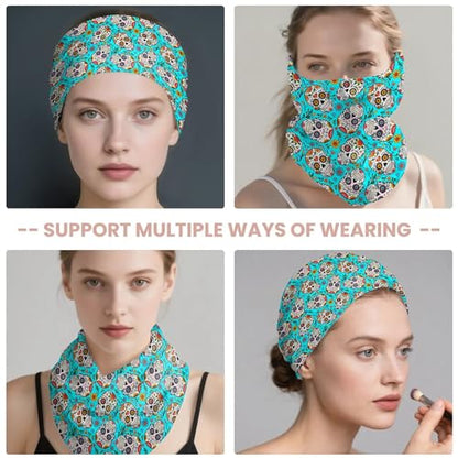 Art Owl Women's Slouchy Beanie Hat Cute Turban Hats Cancer Headwear Caps Baggy Skull Sleep Scarf - color: Blue Floral Skull