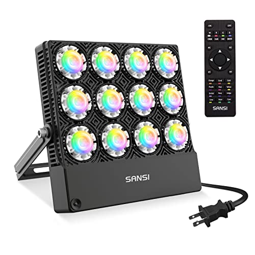 SANSI RGBW Flood Lights Outdoor, Color Changing Lights for Halloween Stage | 70W Super Bright RGB Flood Light Outdoor for Christmas Party Yard, Remote 16 Colors 4 Modes - size: 12 LED Modules