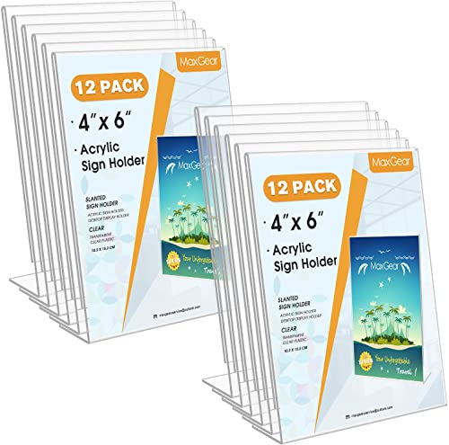MaxGear Acrylic Sign Holder 4 x 6 Inches 12 Pack, Vertical L Shape - color: Clear, size: 4"x6"-12 Pack