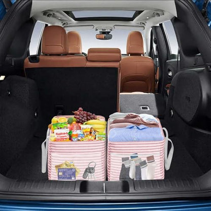 LHZK 2 Pack Utility Tote Bag with Metal Wire Frame and the Sides Rinforced, Large Tote Bag with Handle, Reusable Grocery Bags Foldable, Beach Bag, Car Tote (Pink, 18.5''x11.8''x11.5'') - color: Pink, size: 18.5''x11.8''x11.5''-2 Pack