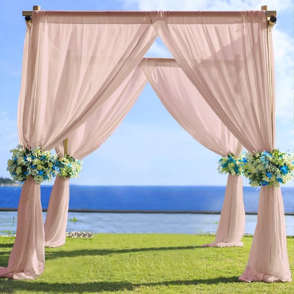 Tableclothsfactory Blush/Rose Gold Sheer Premium Chiffon Curtain Panel Backdrop Drapery with Rod Pockets | 5ft x14ft - color: Blush, size: 5ftx14ft
