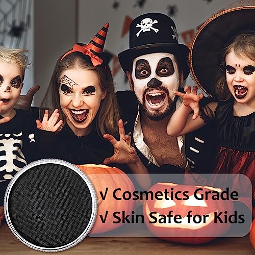 Black Face Body Paint (30gm), Water Activated Face Painting Kit for Kids & Adults, Non-Toxic SFX Makeup Facepaint Palette for Halloween Skeleton Skull Clown Special Effects Costume Cosplay & Parties - color: Black